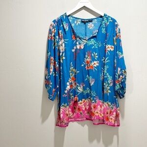 TOLANI COLLECTION Women’s Plus Size AS IS Blue Floral Print Tunic Top Size 1X